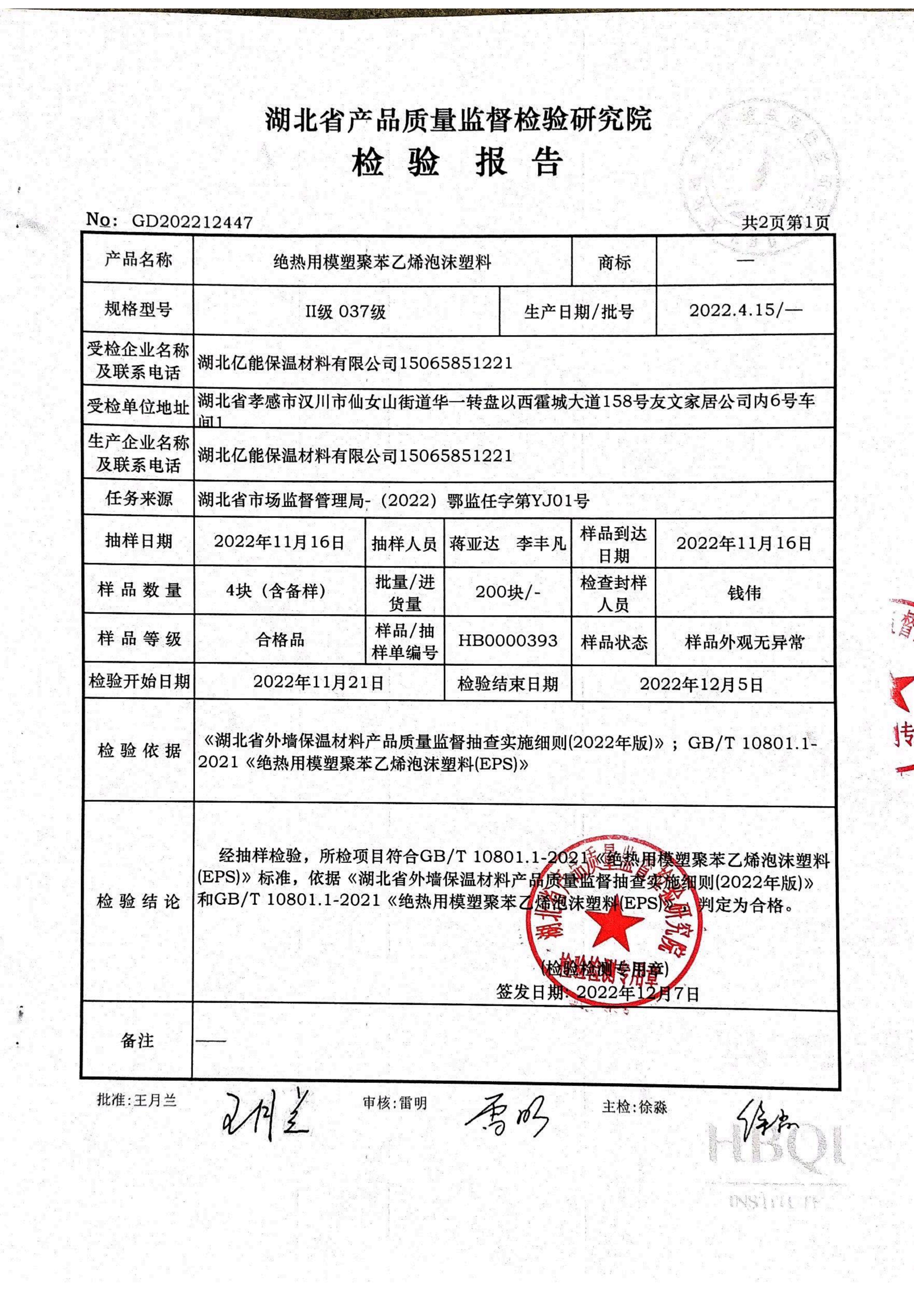 HuiRen Foam Test Report - Performance Verification